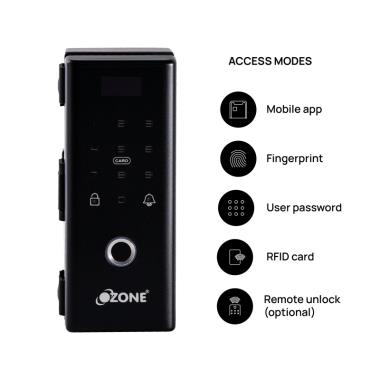 Ozone Glass Door Lock Wi-Fi Smart Lock with 4-way access | Door Thickness: 35-65 mm | Ozone